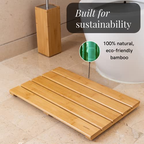 GOBAM Bamboo Bath Mat, Small, 19.7 x 13 x 1.3 inches - Non-Slip Floor Mat for Bathroom, Spa, Sauna, Kitchen, Indoor & Outdoor Spaces, Shower Mat for Bathroom Decor - Natural