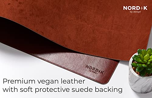 Nordik Leather Desk Mat Cable Organizer Saddle Brown 35 X 17 inch Premium Extended Mouse Mat for Home Office Accessories