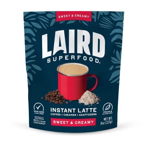 Laird Superfood Instant Latte 100% Arabica Coffee Sweet & Creamy, Non-Dairy, Superfood Creamer, Gluten Free, Non-GMO, Vegan, 8 oz. Bag, Pack of 1