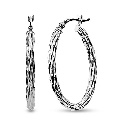 Lecalla Sterling Silver Jewelry Oval Shape Rhodium Hoop Earrings for Women