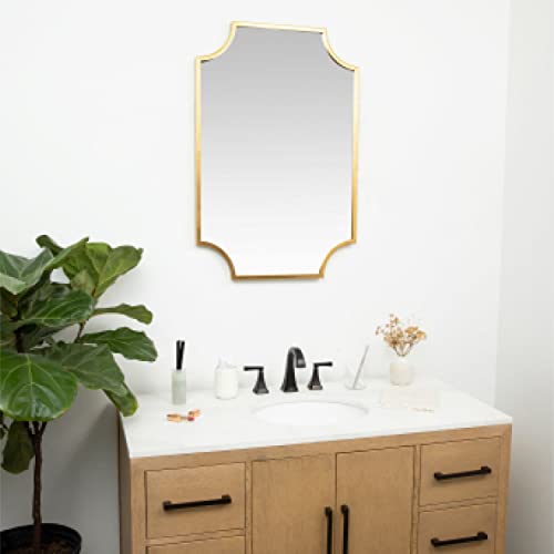 Hamilton Hills Rectangular 30x40 inch Scalloped Frameless Mirror | 1 inch Beveled Edge Curved Corners Bathroom Mirrors for Vanity | Wall Mounted Decorative Glass Mirror Hangs Horizontal & Vertical