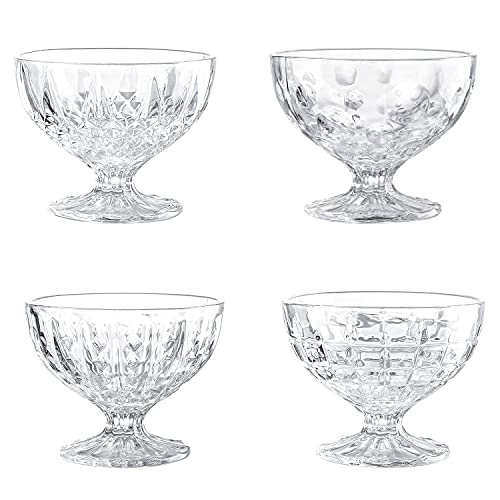 WHOLE HOUSEWARES | Glass Dessert Bowls | Set of 4 Unique Mini Trifle Footed Cups | 8 Ounce Clear Glass | Salad / Ice Cream Sundae Cups