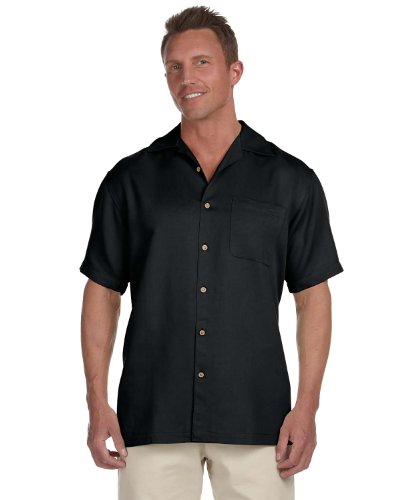 Harriton Men's Bahama Cord Camp Shirt Small Black