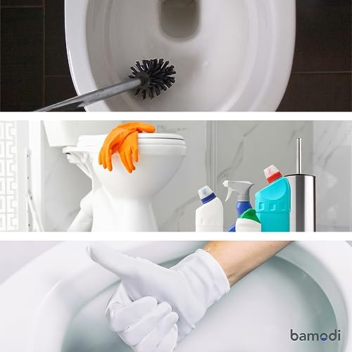 Bamodi Toilet Brush With Holder Stiff Bristles for Deep Cleaning Silver