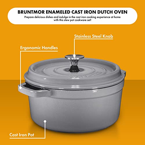 Bruntmor 8.5 Qt Round Cast Iron Pot Pre-Seasoned Dutch Oven w/Lid