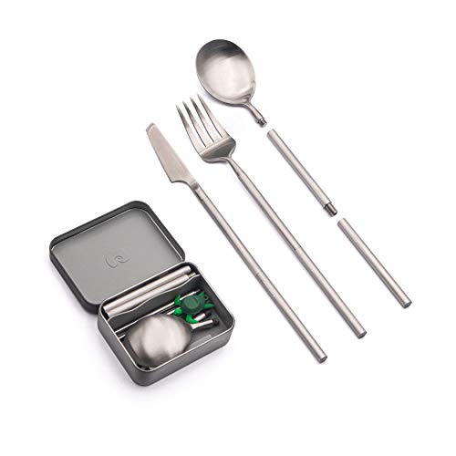 Outlery | Portable & Reusable Stainless Steel Travel Cutlery Set (Raw Silver) - Includes Travel Case for Easy Transport