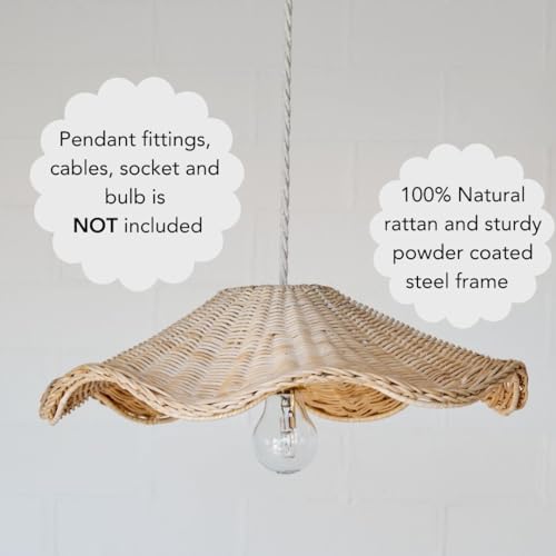 BEBE BASK Hand Woven Rattan Lamp Shade Unique Wave Design 17x5 Inch
