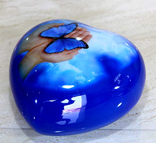 Esplanade Metal Heart Shaped Urn Medium Size Blue 6 Inches