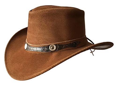 Brandslock Tan Leather Cowboy Hat for Men Women Lightweight Cowgirl Outback Hat