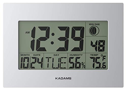 KADAMS Large Digital Wall Clock - Dual Alarm with Snooze Function Silver