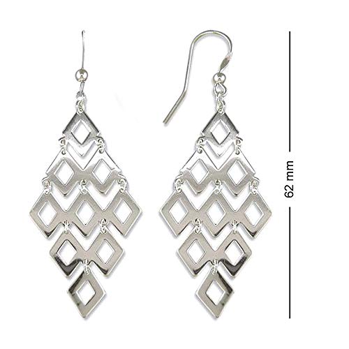 Lecalla Sterling Silver Jewelry Diamond Shape Drop Earrings for Women