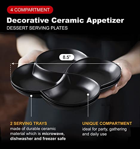 Bruntmor 85 Ceramic Stackable Serving Tray Set of 2 Appetizer Platters Black