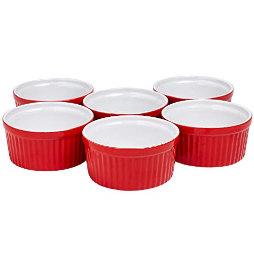 Bruntmor 4 Oz Round Ceramic Ramekin Set of 6 4 Ounces Red Baking Dish Red