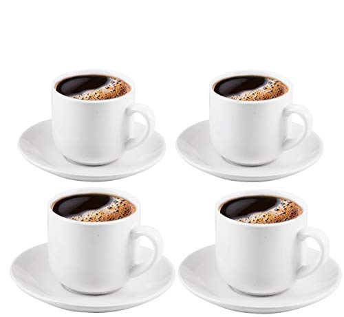 Bruntmor 4 Oz Espresso Coffee Cup Set of 4, Cute 4 Ounce Ceramic Mugcup Set In White