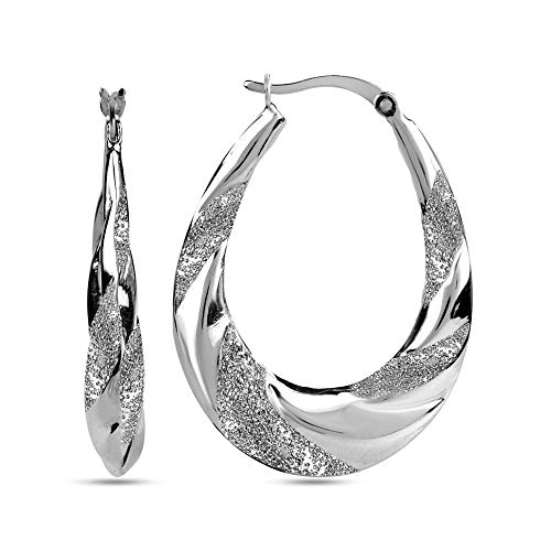 LeCalla Sterling Silver Jewelry Matte Oval Hoop Earring for Women