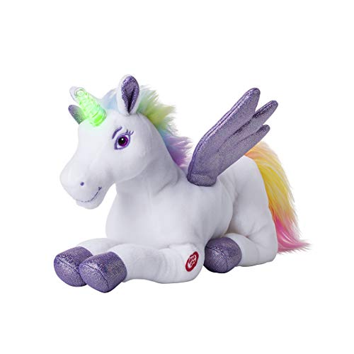 Dazmers Unicorn Light Up Stuffed Animal Toy with Flapping Wings - Musical Unicorn Plushies for Girls and Boys with Magical Lights and Sounds (Purple)
