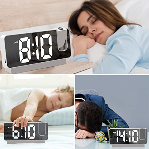 Kadams Projection Alarm Clock for Bedroom Ceiling Temperature Display White
