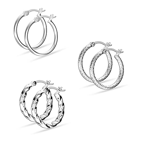 Lecalla 925 Sterling Silver Small Set of Hoop Earrings for Teen Women