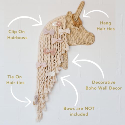 BEBE BASK Unicorn Bow Holder Handmade Rattan Macrame Bow Organizer Bow Holder