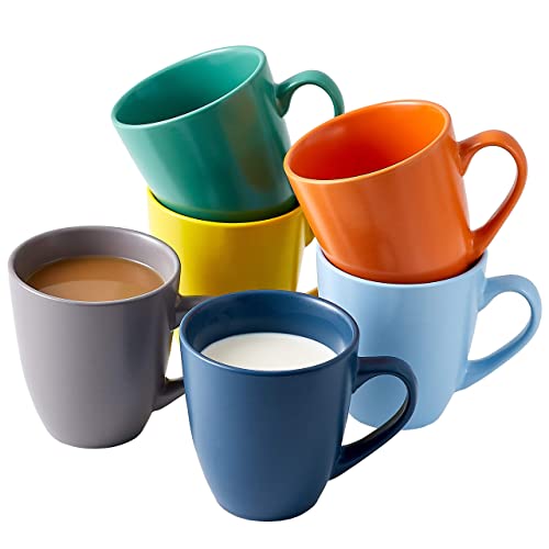 Bruntmor 16 Oz Multicolor Coffee Mugs Set of 6, Large Size Ceramic espresso cups ,Microwave safe Coffee Mugs For Your Christmas Gift , Black Coffee, Tea cups