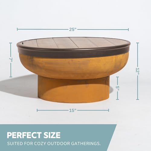 DENKOE Cast Iron Fire Pit Table with Lid, Extra Thick and Heavy Duty Fire Bowl, Deep Round Firepit for Outdoor Bonfire Gatherings, Wood Burning Firepits for Outside Patio, Modern Outdoor Fire Pits