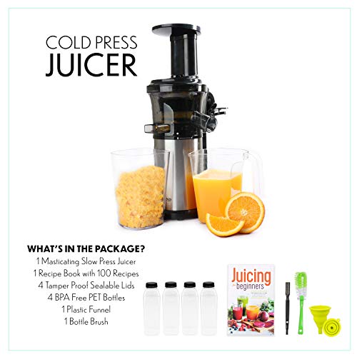 Upper Midland Products Cold Press Masticating Juicer With 16oz Plastic Juice Bottles