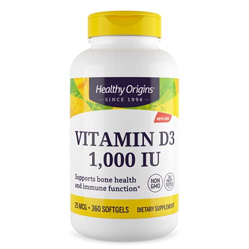 Healthy Origins Vitamin D3 1,000 IU (Non-GMO, Bone Support, Immune Support, Gluten Free), 360 Softgels
