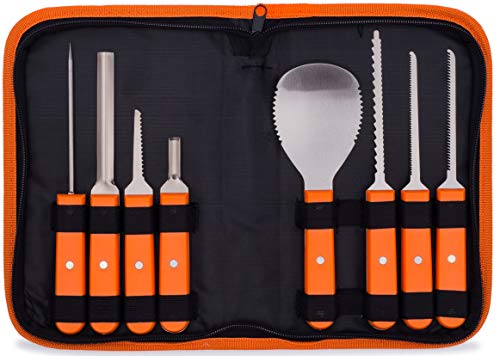 Professional Pumpkin Carving Kit for Christmas Gift - Heavy Duty Stainless Steel Tools and Knives with Carrying Case (8 Pieces) - Pumpkin Carver for Adults & Kids, Pumpkin Sculpting Set