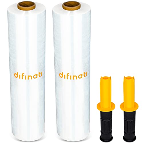 Difinati 2 Pk, Shrink Wrap Roll, 15 Inch x 1,200 Feet Heavy Duty, Plastic Wrap for Moving, Stretch Wrap Roll with Handles, Moving Wrap, Stretch Film for Packing, Furniture Wrapping, Luggage, Clear