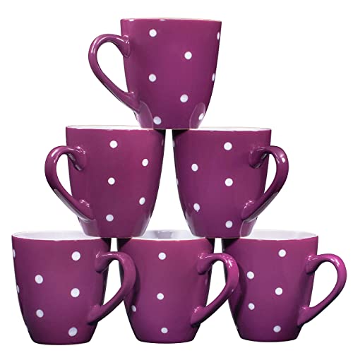 Bruntmor 16 Oz Polka Dot Coffee Mug Set 6 Pack Purple Birthday Gift