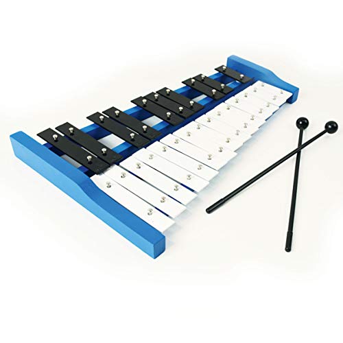 Professional Blue Wooden Soprano Glockenspiel Xylophone with 25 Metal Keys for Adults & Kids - Includes 2 Plastic Beaters