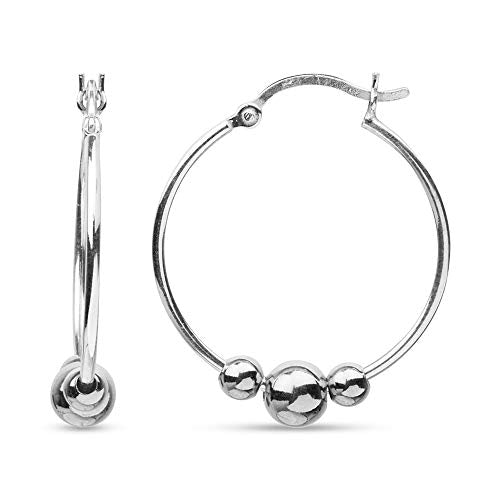 Lecalla 925 Sterling Silver Beaded Ball Hoop Earrings Teen Women