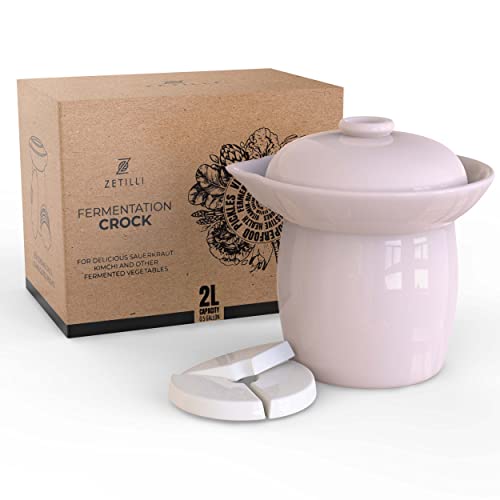 Zetilli Fermentation Crock Jar Fermenting Crock Glazed Weights 0.5 Gallon 2L