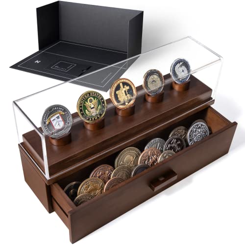 Holme & Hadfield Coin Display Case Wooden Holder for Challenge Coins Unique