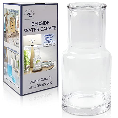 Bedside water carafe and glass set or mouth wash container with cup