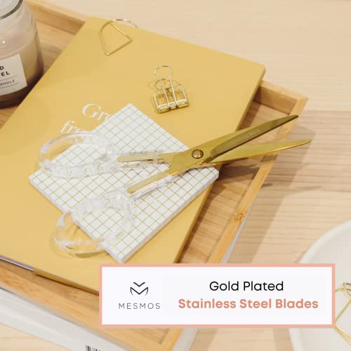 MESMOS Gold Scissors for Office - Cute Scissors for Desk - Acrylic Scissors - Pretty Scissors - Brass Scissors Cute - Aesthetic House Scissors