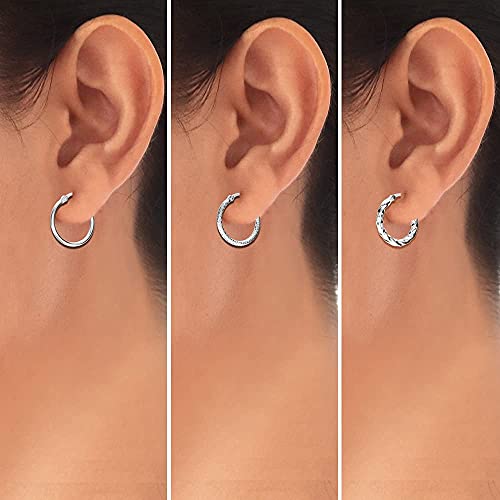 Lecalla 925 Sterling Silver Small Set of Hoop Earrings for Teen Women