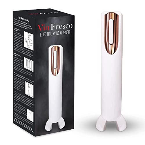 Vin Fresco Portable Electric Wine Opener - Battery Powered Wine Bottle Opener With Foil Cutter - Automatic, Cordless - Easily Removes Corks - BATTERIES INCLUDED