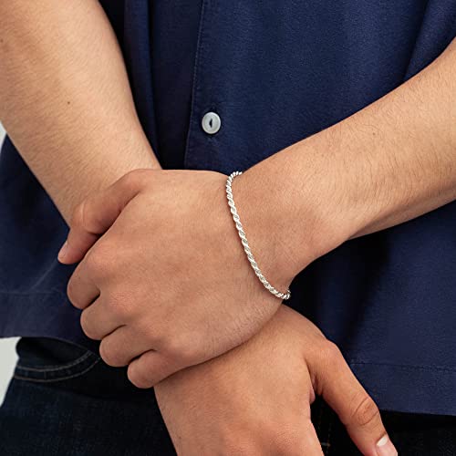 Lecalla Links 925 Silver Braided Rope Chain Bracelet Italian Diamondcut 65 Inches