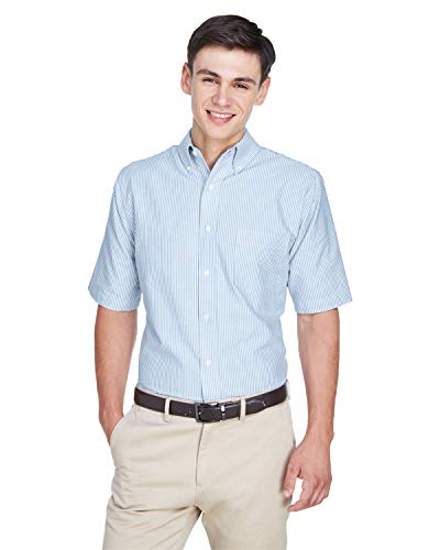 Ultraclub Men's Classic Wrinkle Resistant Short Sleeve Oxford Small Blue White