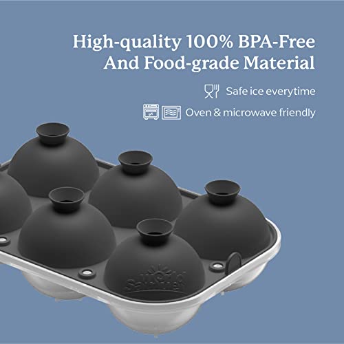 Samuelworld Large Sphere Ice Mold with Lid, 6 x 2.5 inch Ice Balls - Food Grade, Easy To Fill Round Silicone Ice Tray, Perfect Spheres Craft Ice Maker for Whiskey, Cocktails, Christmas - Gray