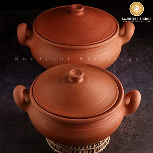 Unglazed Clay Cooking Pot With Lid 2 Liters Mirror Shine Finish