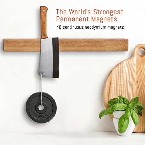 NOVAWARE Premium 24 Inch Magnetic Knife Holder Wall Double Storage Wood Strip
