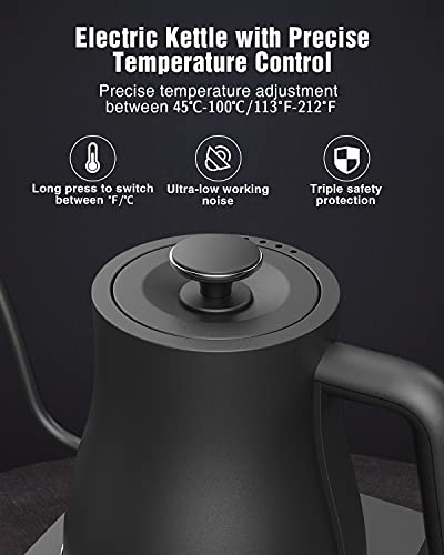 Gooseneck Electric Tea Kettle Variable Temperature Control Matt Black