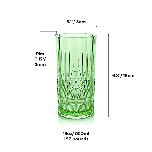 BELLAFORTE Shatterproof Tritan Tall Tumbler, Set of 4, 18oz - Myrtle Beach Drinking Glasses - Unbreakable Plastic Drinking Glasses for Gifting, Parties, New Year - BPA Free - Dishwasher Safe - Green