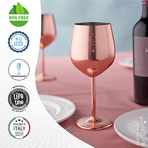 Gusto Nostro Stainless Steel Wine Glass - 18 oz - Unbreakable Rose Gold Wine Glasses for Travel, Camping and Pool - Fancy, Unique and Cool Portable Metal Wine Glass for Outdoor, Picnics (Set of 2)