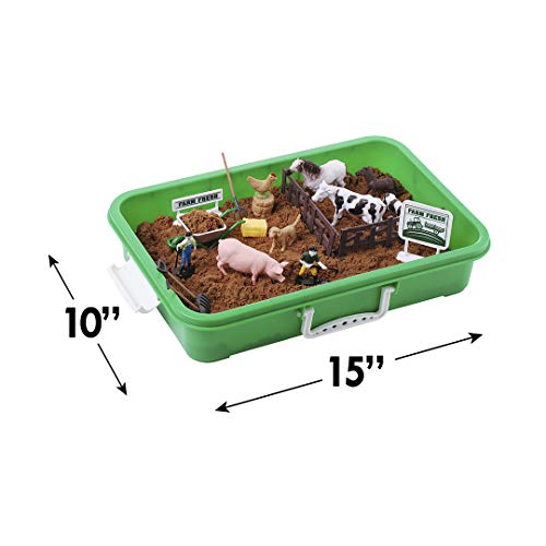 Farm Sand Play Set - Creativity Sensory Bin Toys for Kids with 2 lbs of Sand, Farm Animal Toys and Farm Tools - 28 Farm Toy Figures with Container Storage. Age 3, 4, 5 Year Old Toddlers