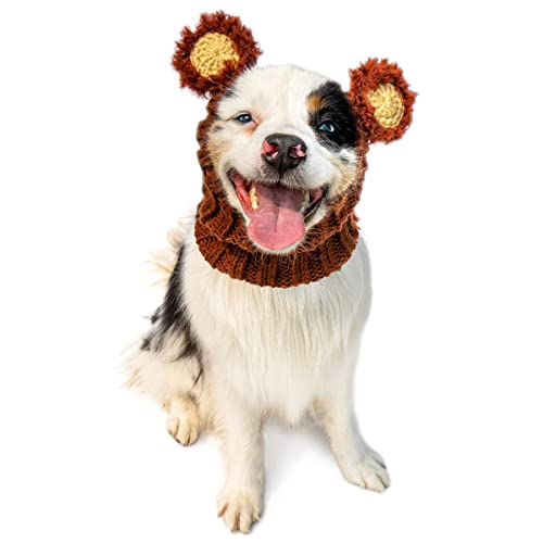Zoo Snoods Fuzzy Bear Dog Costume - No Flap Ear Wrap Hood for Pets