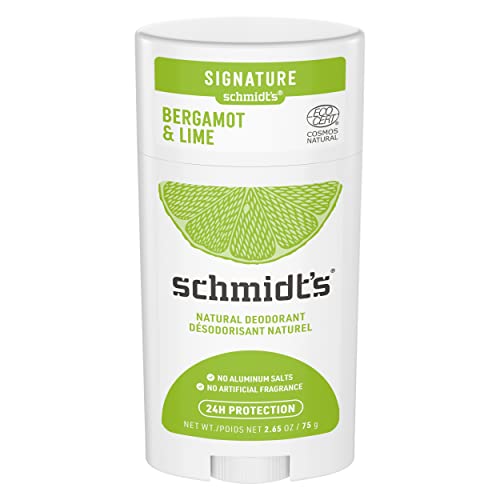 Schmidt's Aluminum Free Natural Deodorant for Women and Men, Bergamot and Lime with 24 Hour Odor Protection, Certified Natural, Vegan, Cruelty Free, 2.65 oz