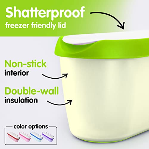 Sumo Ice Cream Containers: Insulated Ice Cream Tub for Homemade Ice-Cream, Gelato or Sorbet - Dishwasher Safe - 1.5 Quart Capacity [Green, 2-Pack]